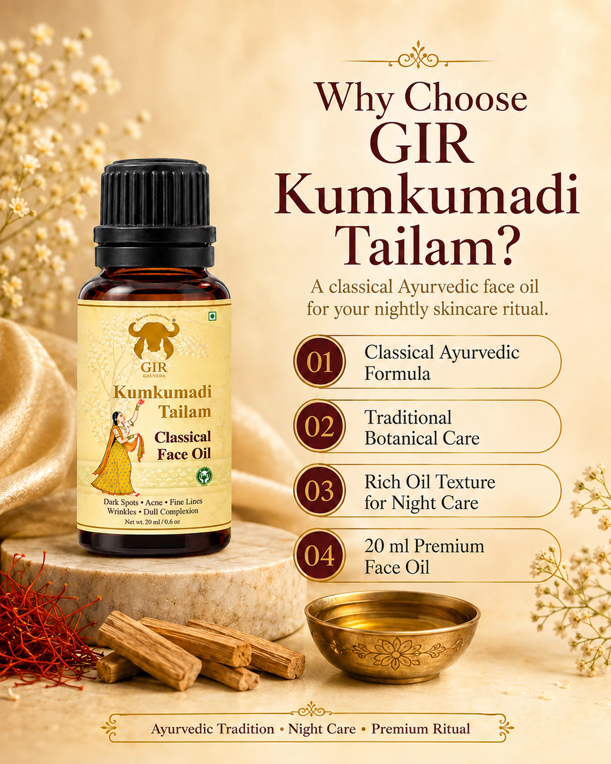 CLASSICAL FACE OIL (7) Kumkumadi Tailam Classical Face Oil 20ml – product image 7 of 8