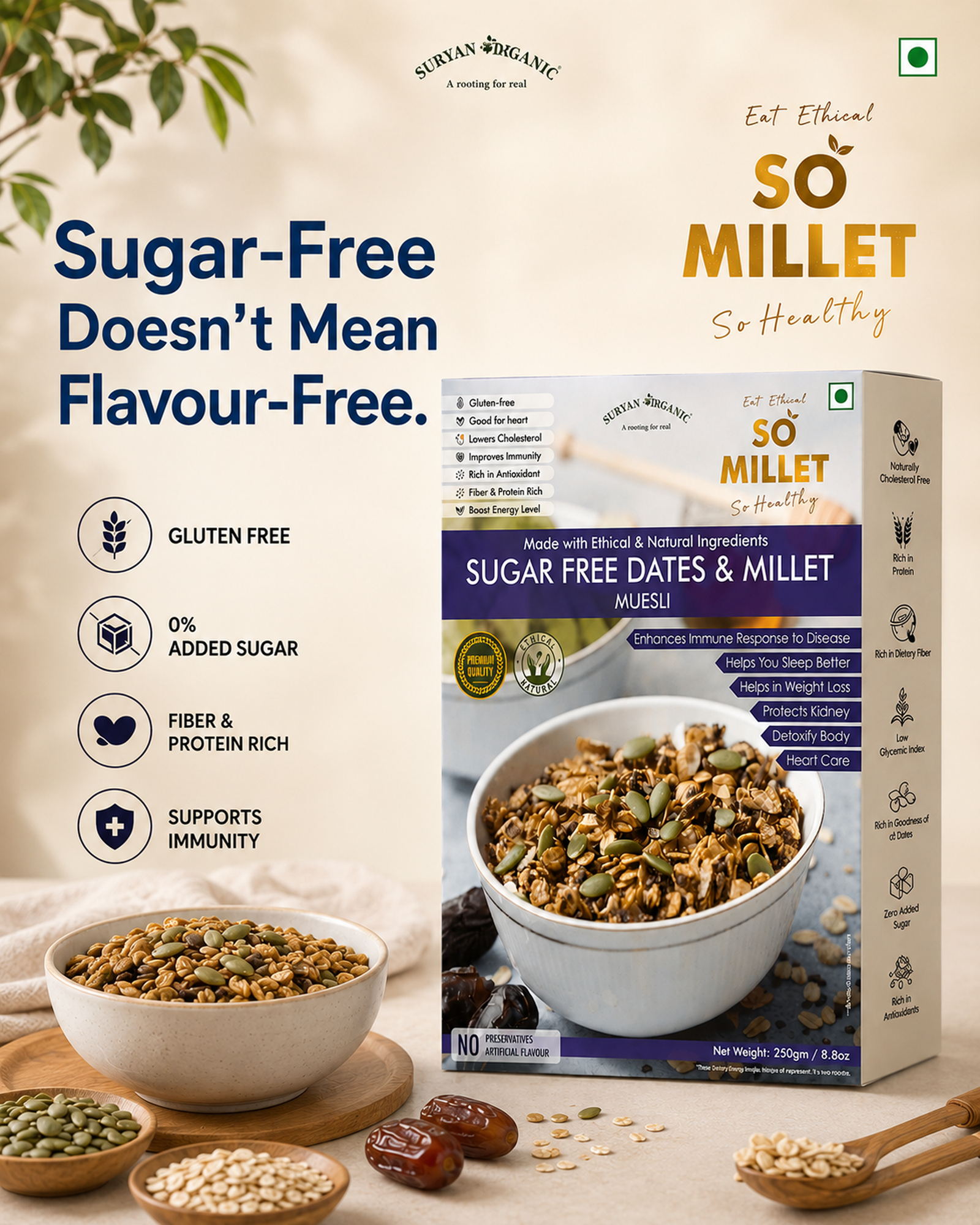 Sugar Free Dates & Millet Muesli 250g – product image 1 of 9