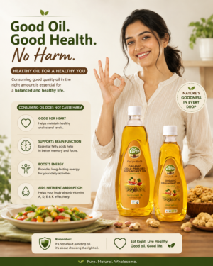 Go Earth groundnut oil bottles in a kitchen setting