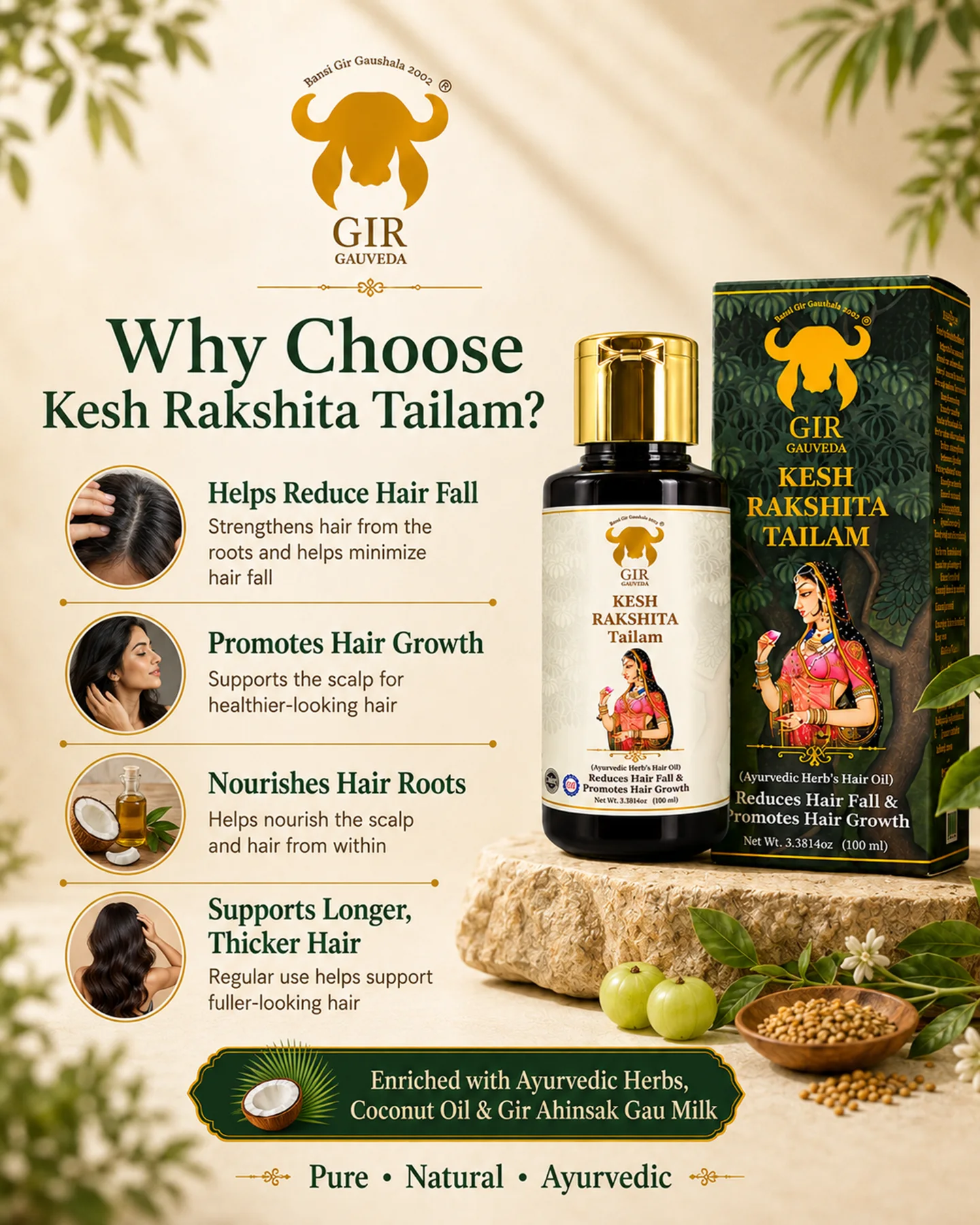 kesh-rakshita-tailam-hair-oil-100ml-04 Gir Gauveda Kesh Rakshita Tailam Hair Oil 100ml – product image 4 of 8