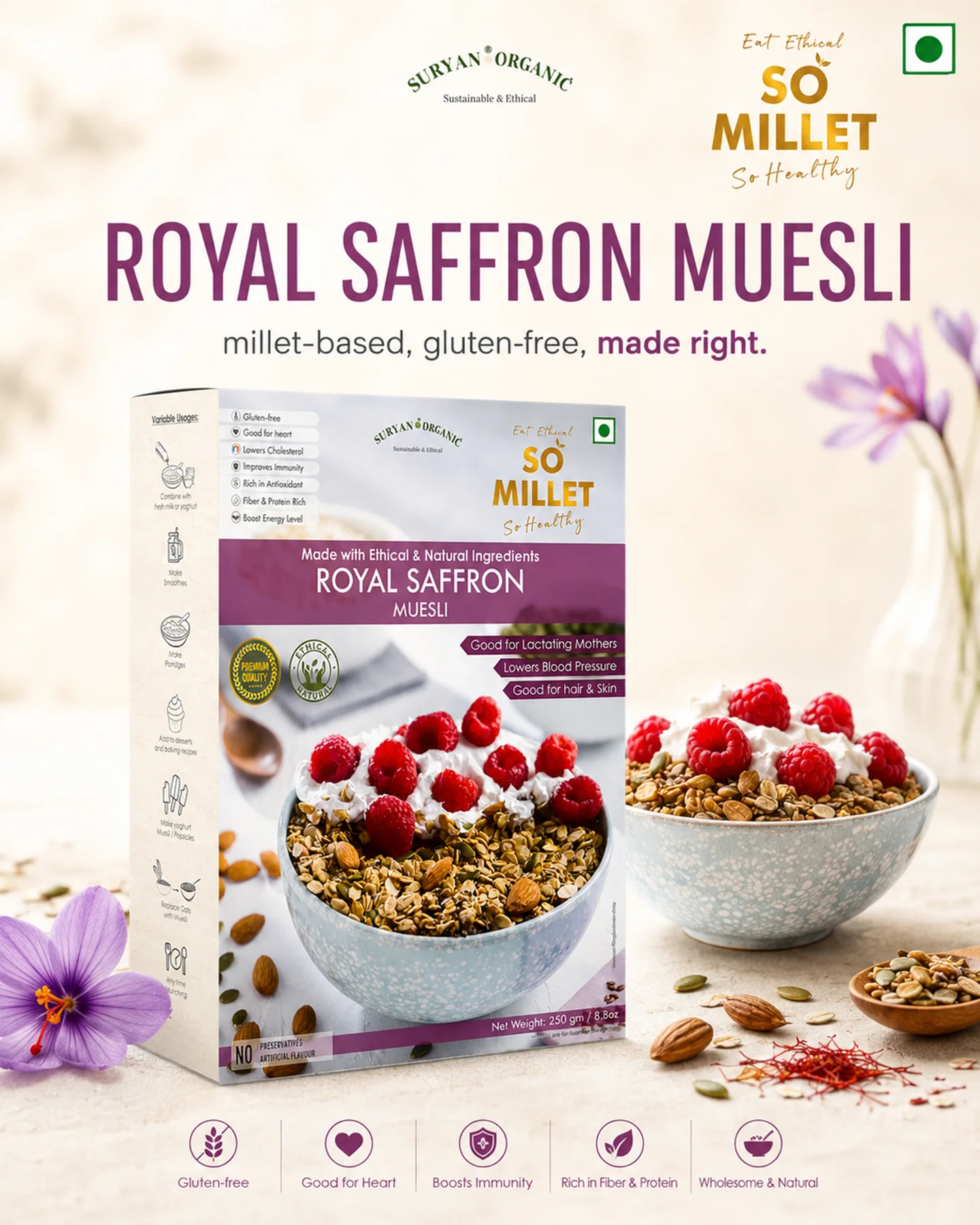 Royal Saffron Millet Muesli 250g – product image 1 of 12