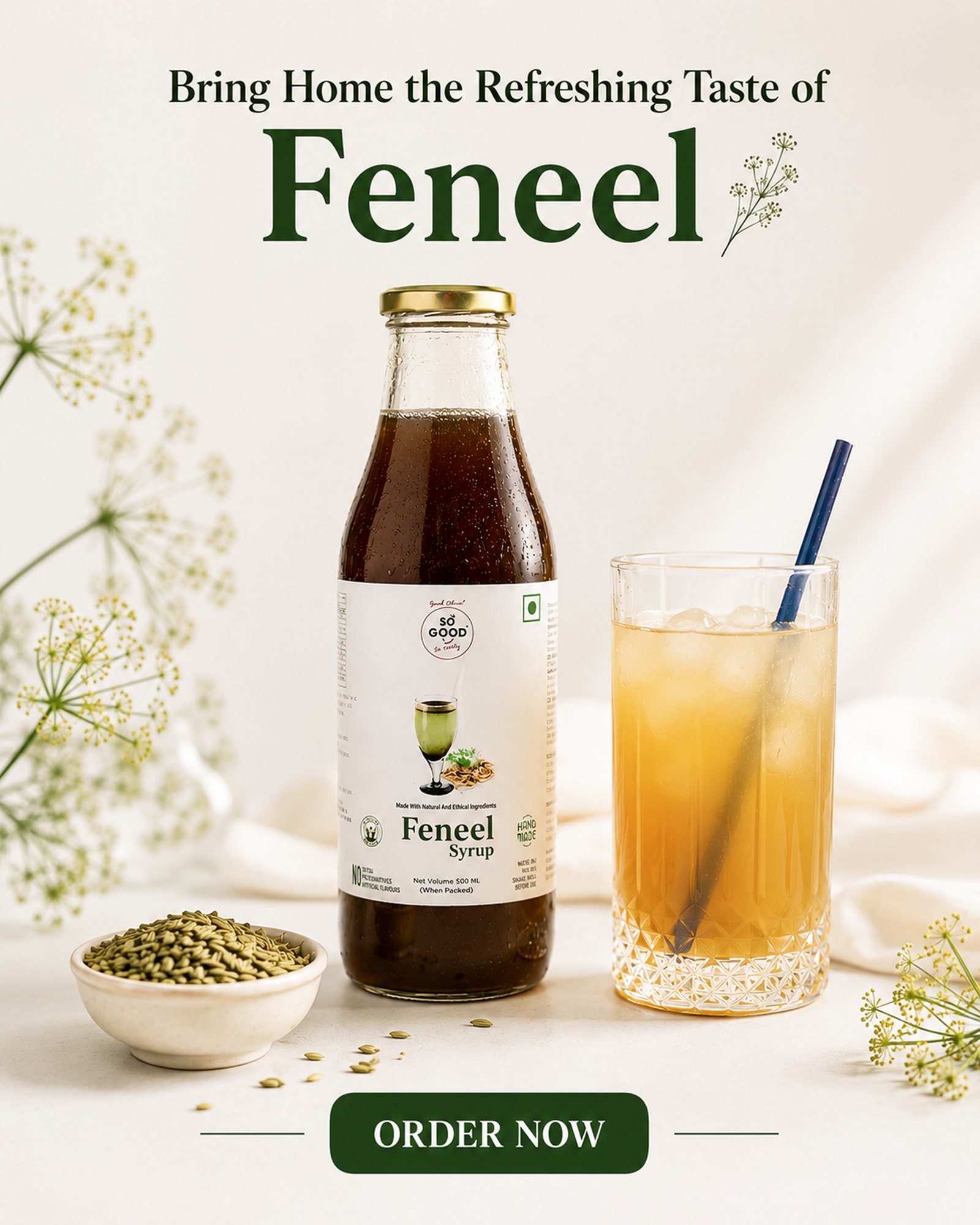 so-good-fennel-syrup-order So Good Fennel Syrup 500ml product and glass