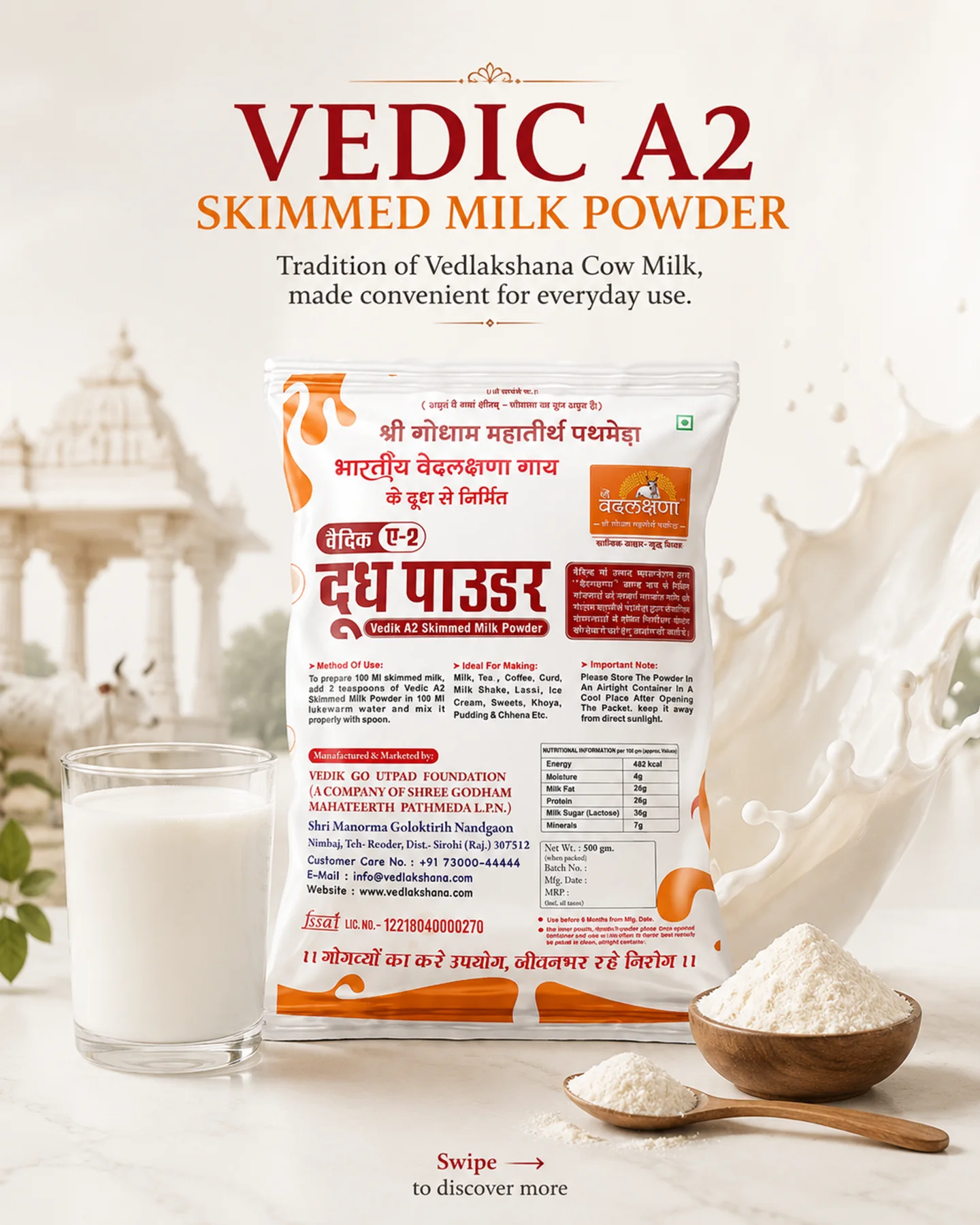 Vedic A2 Skimmed Milk Powder 500g – product image 1 of 8